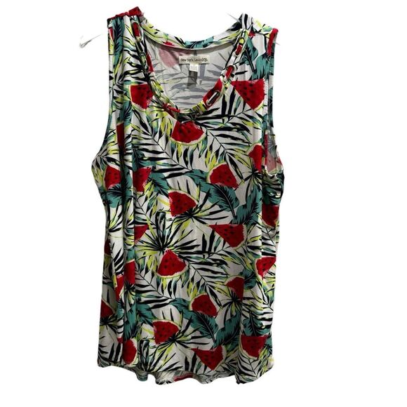 New York Laundry Ladies White Sleeveless V-Neck Watermelon Soft Tee - Picture 1 of 4
